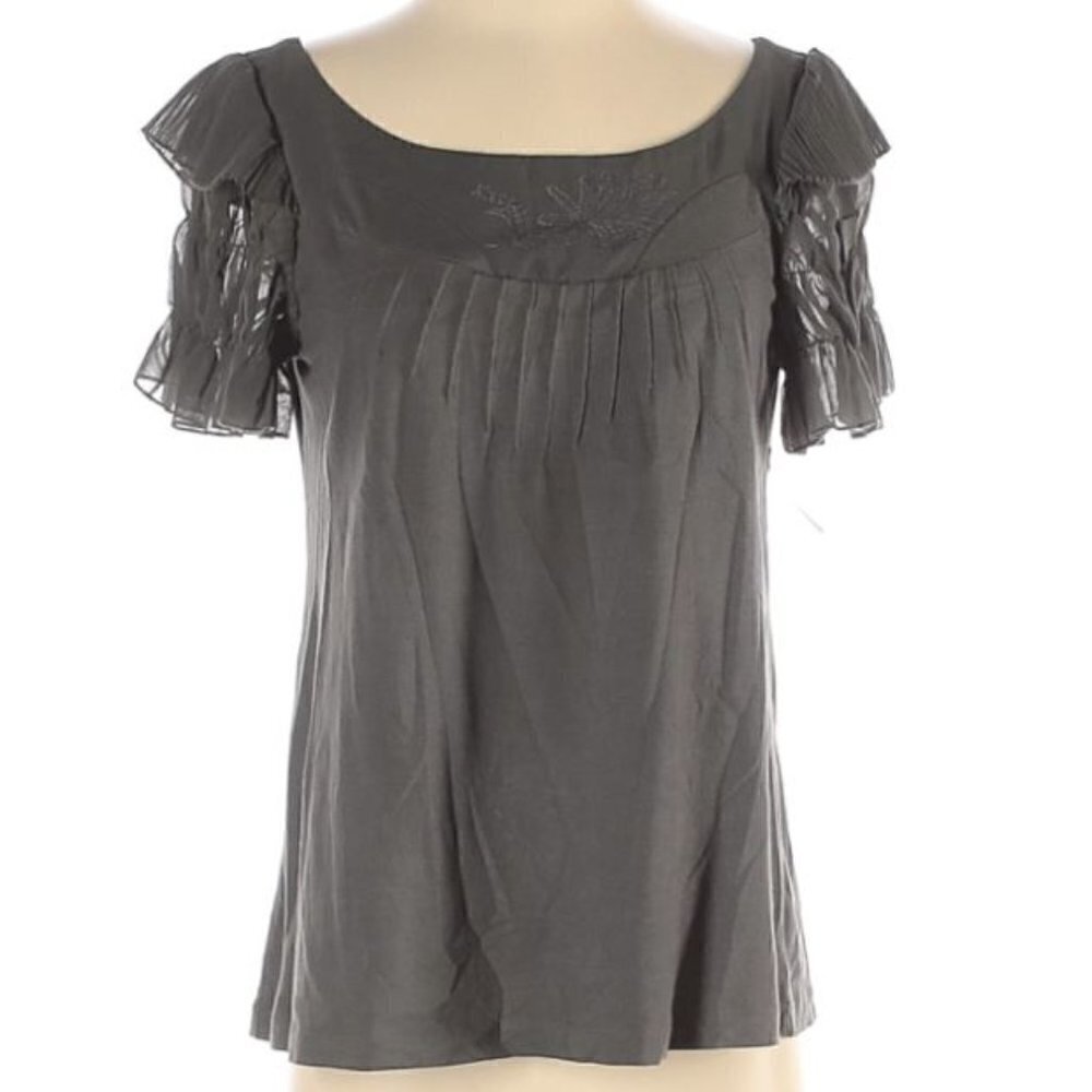 Sundance Embroidered Flutter Short Sleeve Blouse